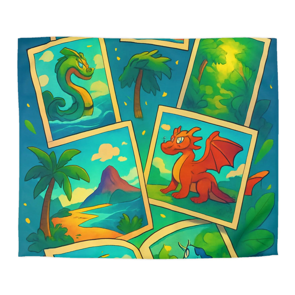 Housse de couette avec illustrations magiques de dragons, licornes et paysages enchanteurs