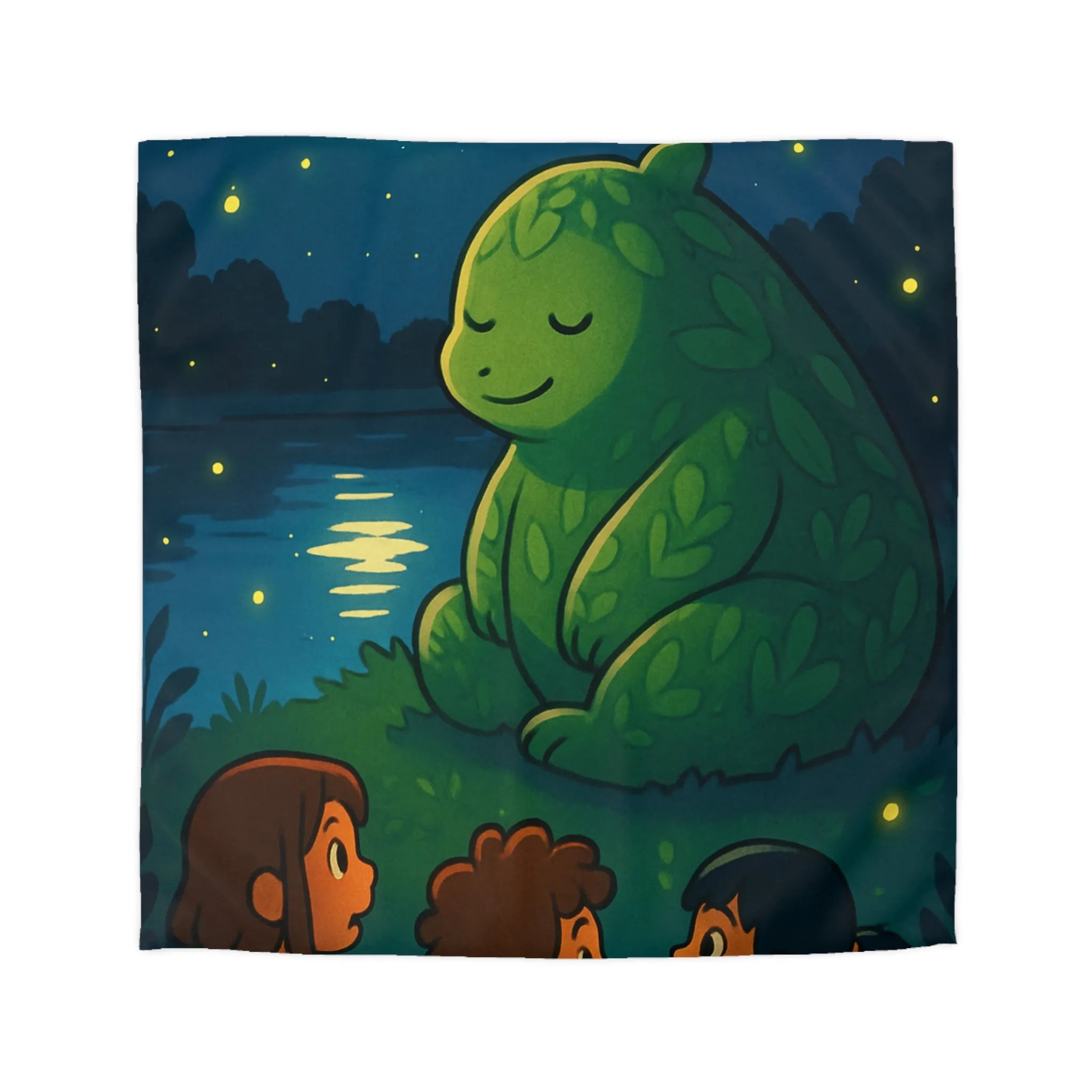 Housse de Couette Enchantée avec Ours Feuillu, Enfants et Nuit Étoilée