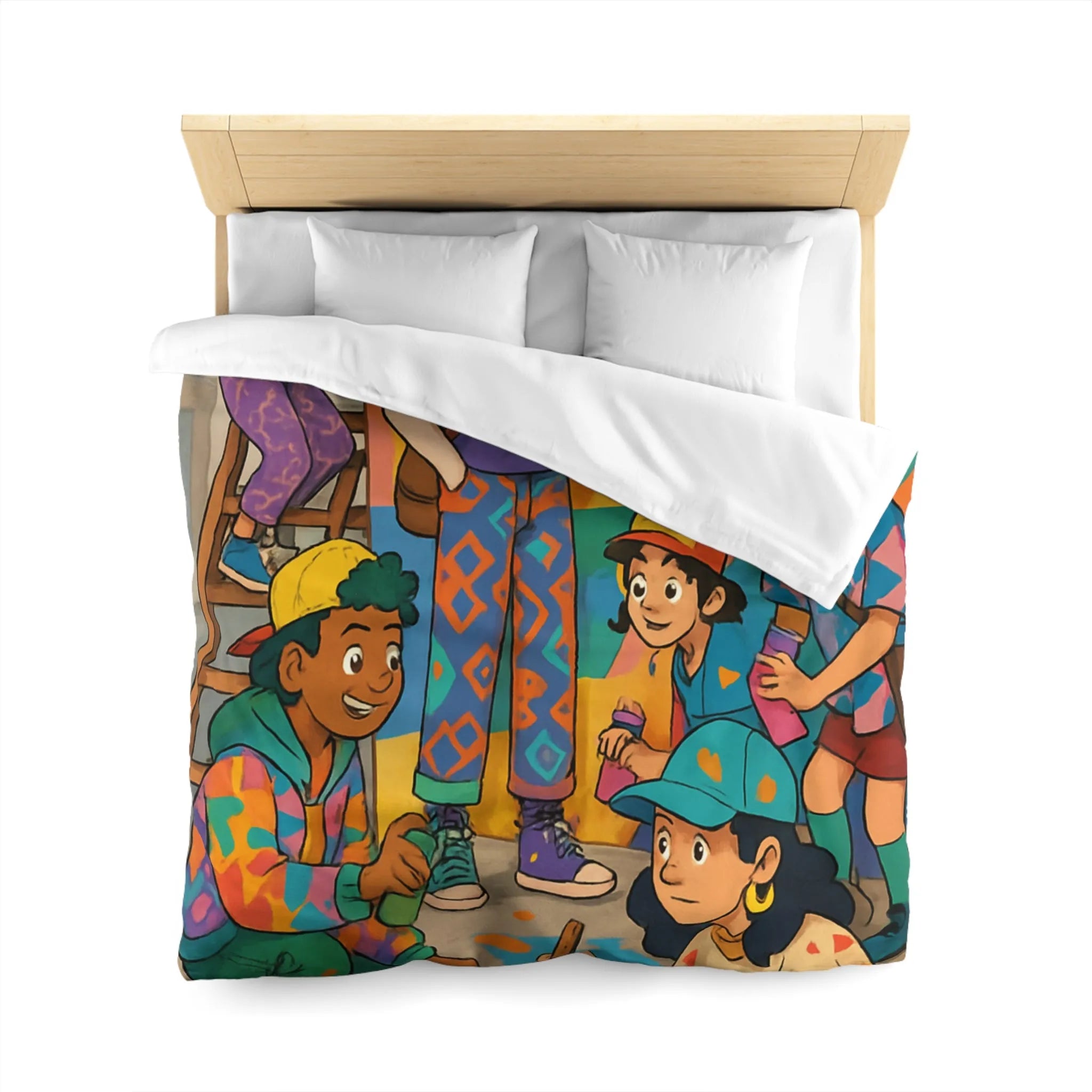 Housse de couette colorée avec enfants et motifs artistiques de peinture murale urbaine