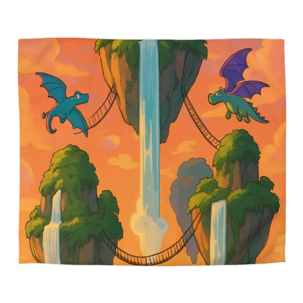 Housse de couette dragon colorée pour chambre d'enfant avec chutes et ciel magique