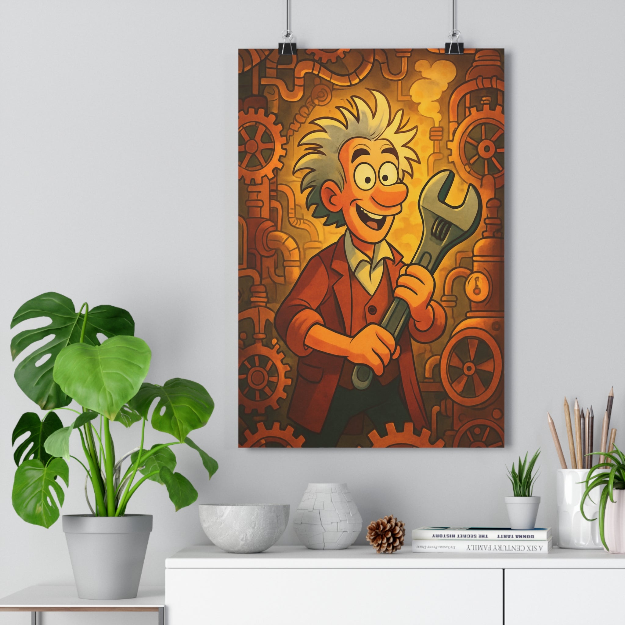 Poster décoratif steampunk cuivre brun industriel mystique bureau chambre jeu format 30x46 caractère animé