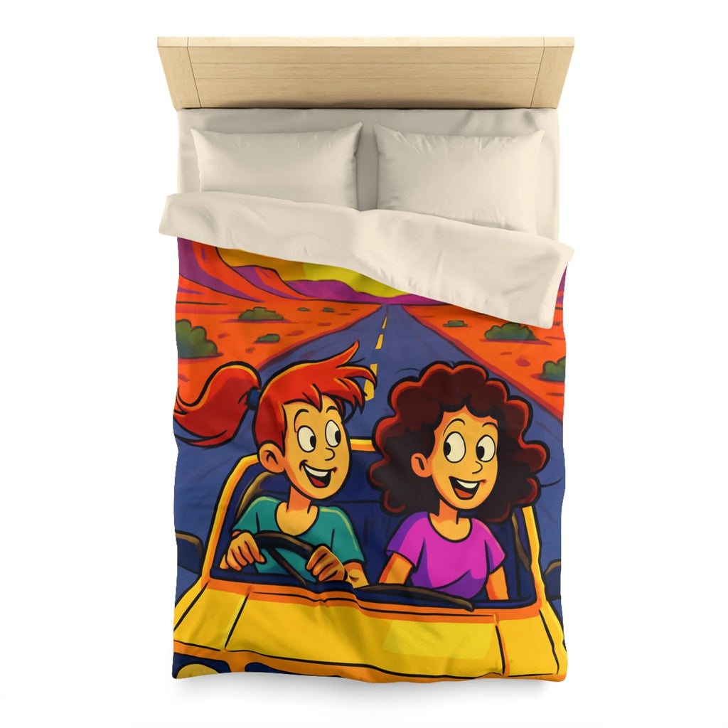 Housse de couette lumineuse pour enfants avec coucher de soleil animé en voiture joyeuse