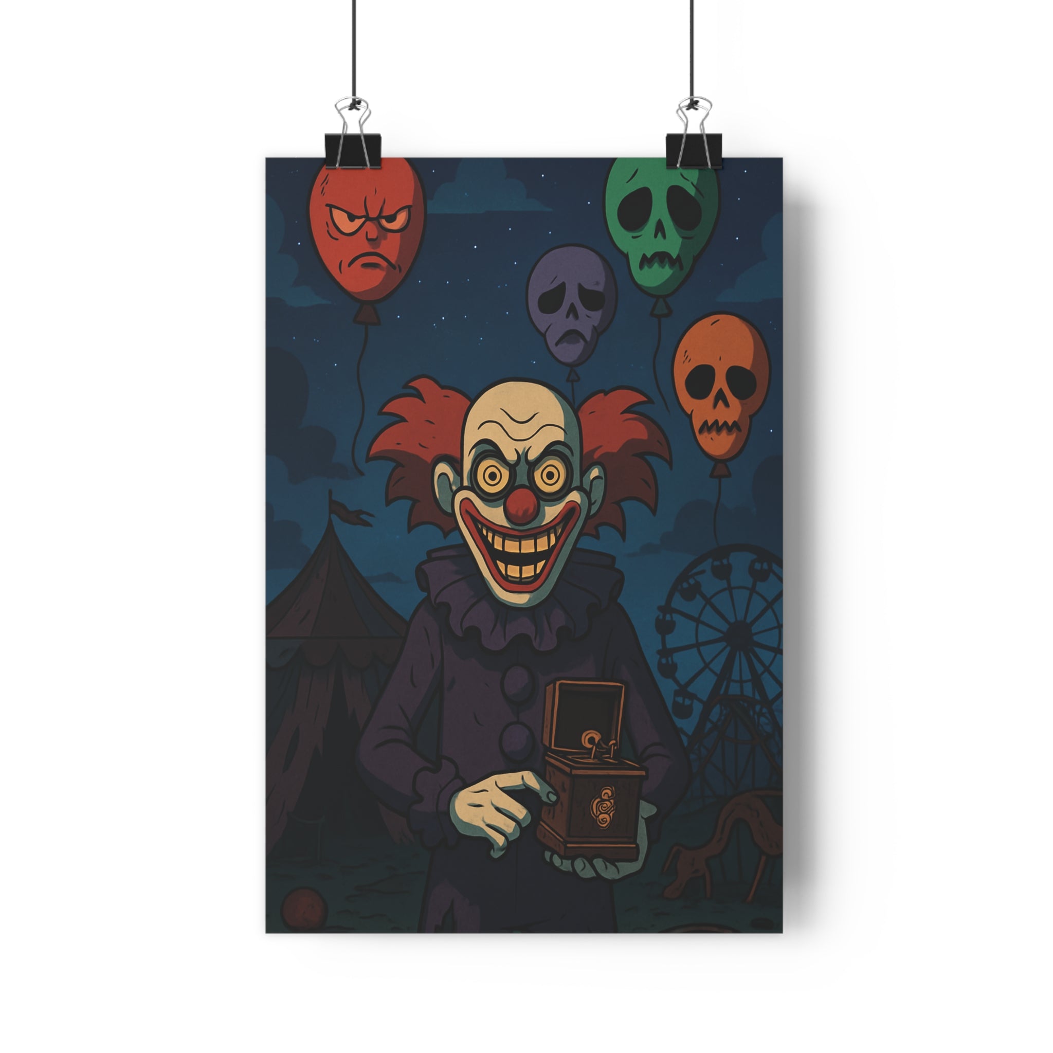 Poster décoratif clown menaçant rouge noir cartoon horreur chambre ambiance inquiétante art mural unique
