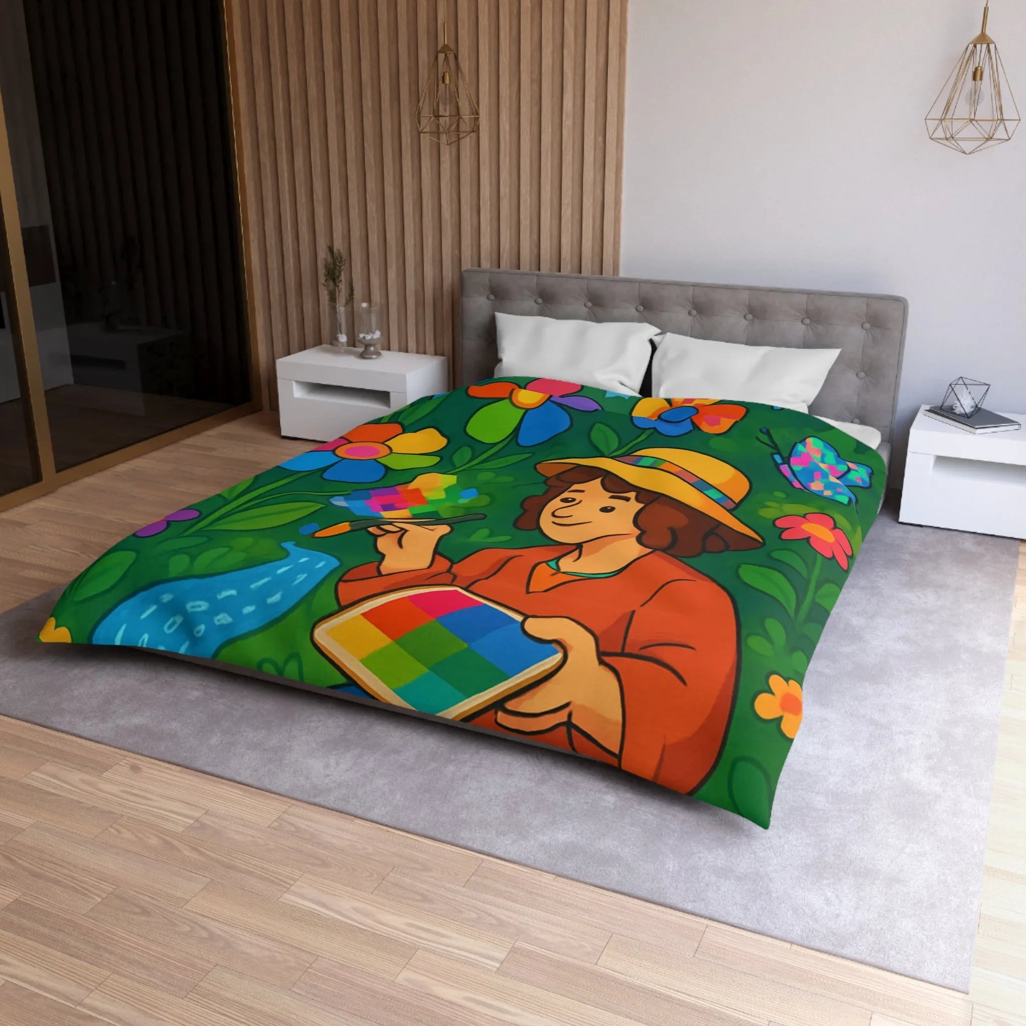 Housse de Couette Microfibre Art Graphique Contemporain Style Décoratif Chambre Tendance