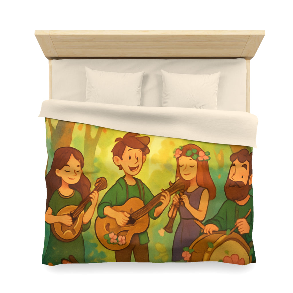 Housse de couette musicale enchantée forêt, animaux, motifs vibrants pour chambre féerique