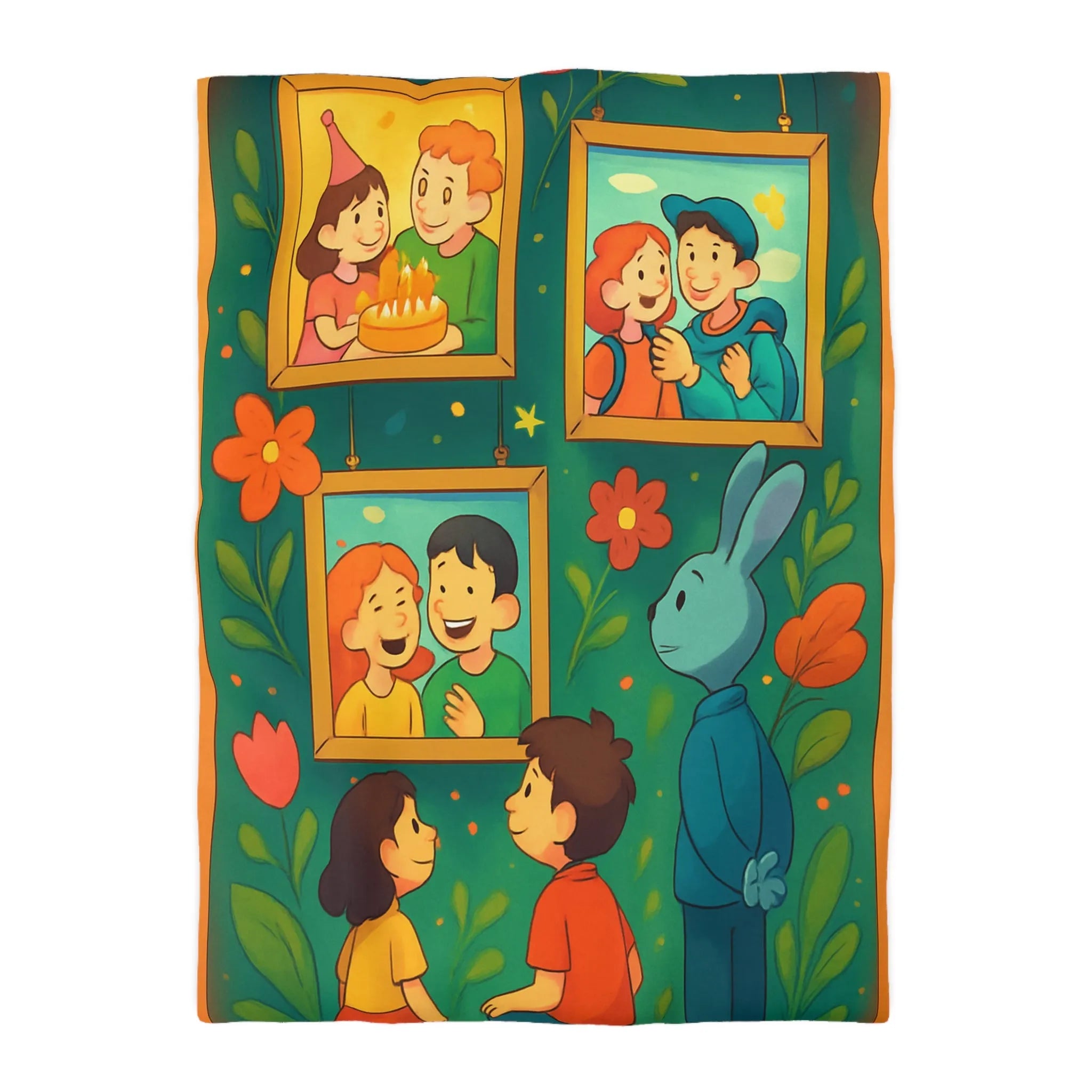 Housse de couette colorée et joyeuse avec famille, nature et motifs floraux