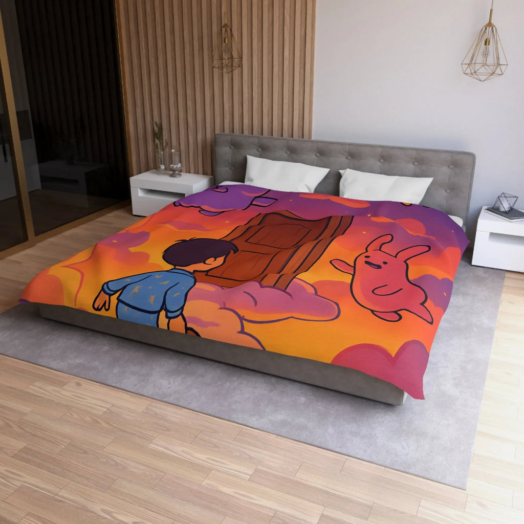 Housse de couette enfants : rêves colorés avec nuages et créatures magiques amusantes