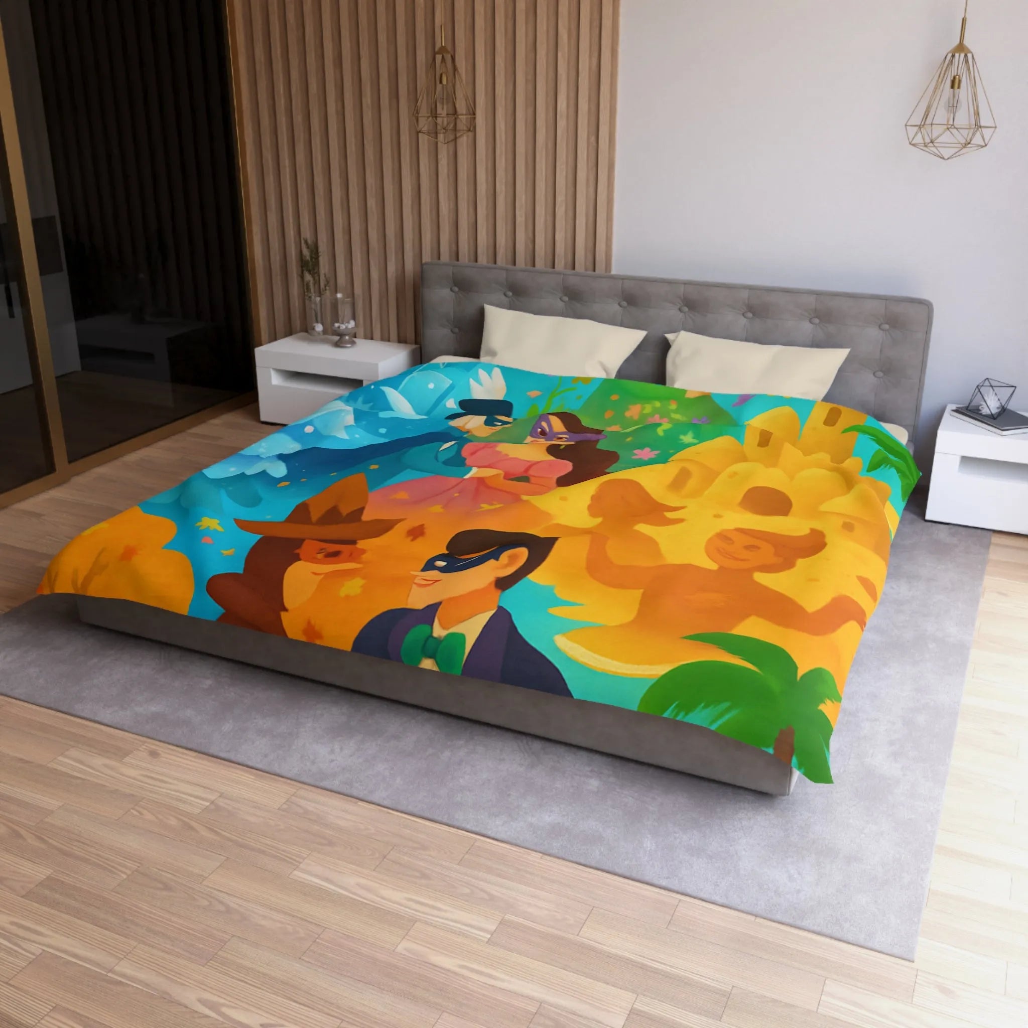 Housse de couette féerique avec papillons, fleurs et châteaux pour chambre colorée