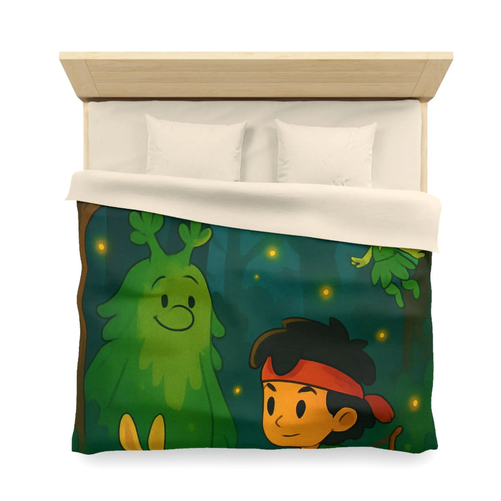 Housse de couette enfant illustrée avec scène de forêt enchantée et personnages magiques