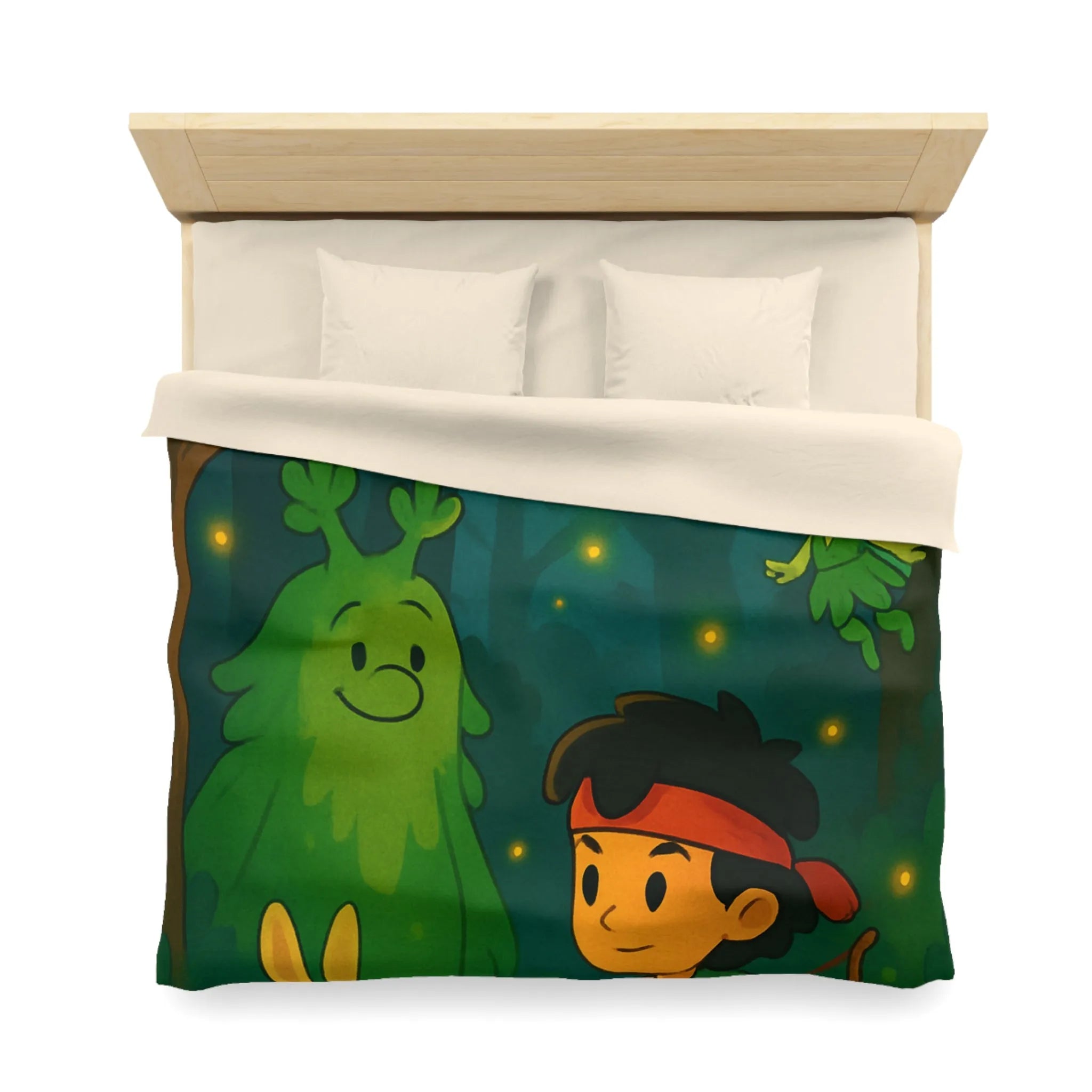 Housse de couette enfant illustrée avec scène de forêt enchantée et personnages magiques