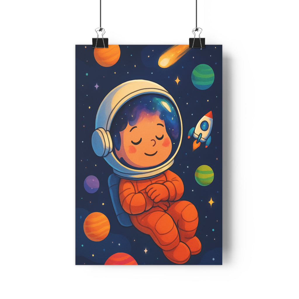Poster décoratif enfant astronaute cartoon coloré magique étoilé rêveur chambre aventure planètes fusée qualité