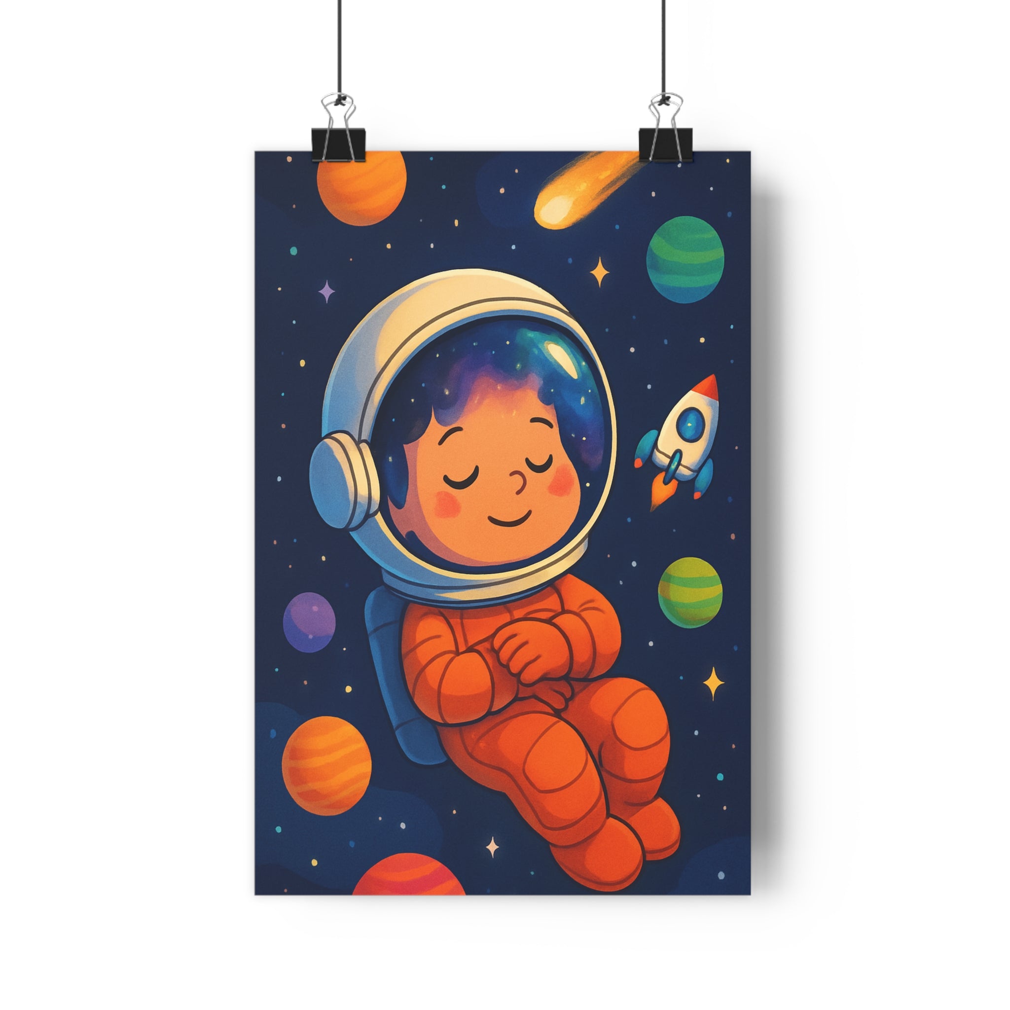 Poster décoratif enfant astronaute cartoon coloré magique étoilé rêveur chambre aventure planètes fusée qualité