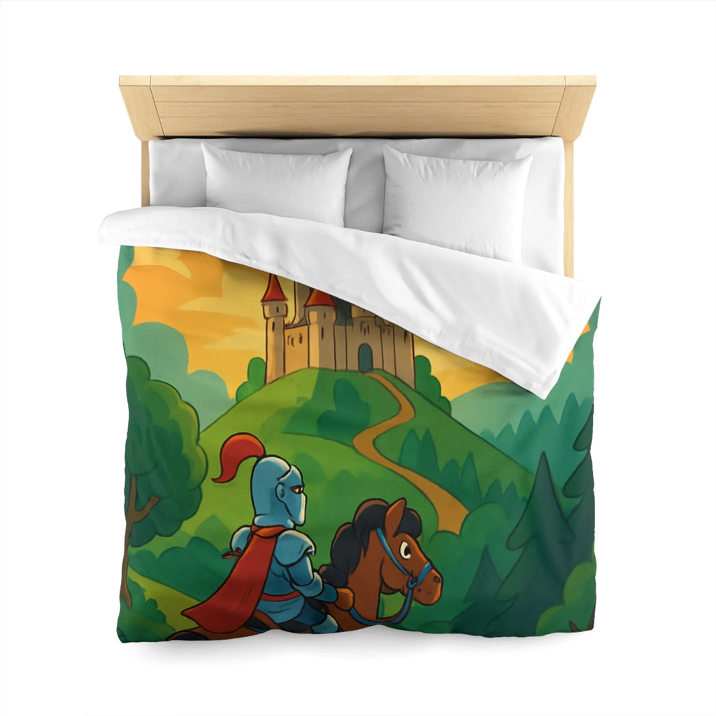 Housse de couette chevalier et dragons colorés pour chambre enfant thème aventure magique