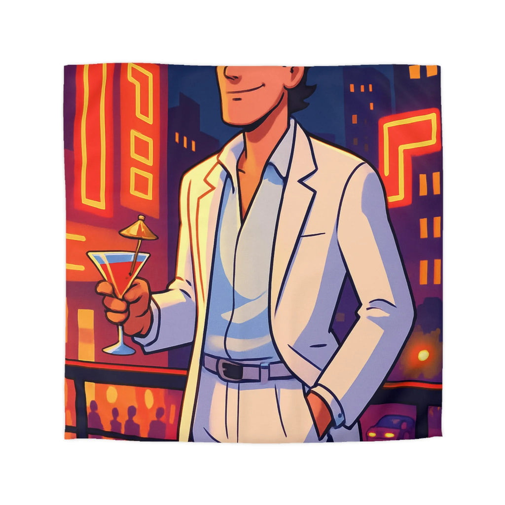 Housse de Couette Élégante avec Illustration Nocturne, Martini et Élégant Costume Blanc