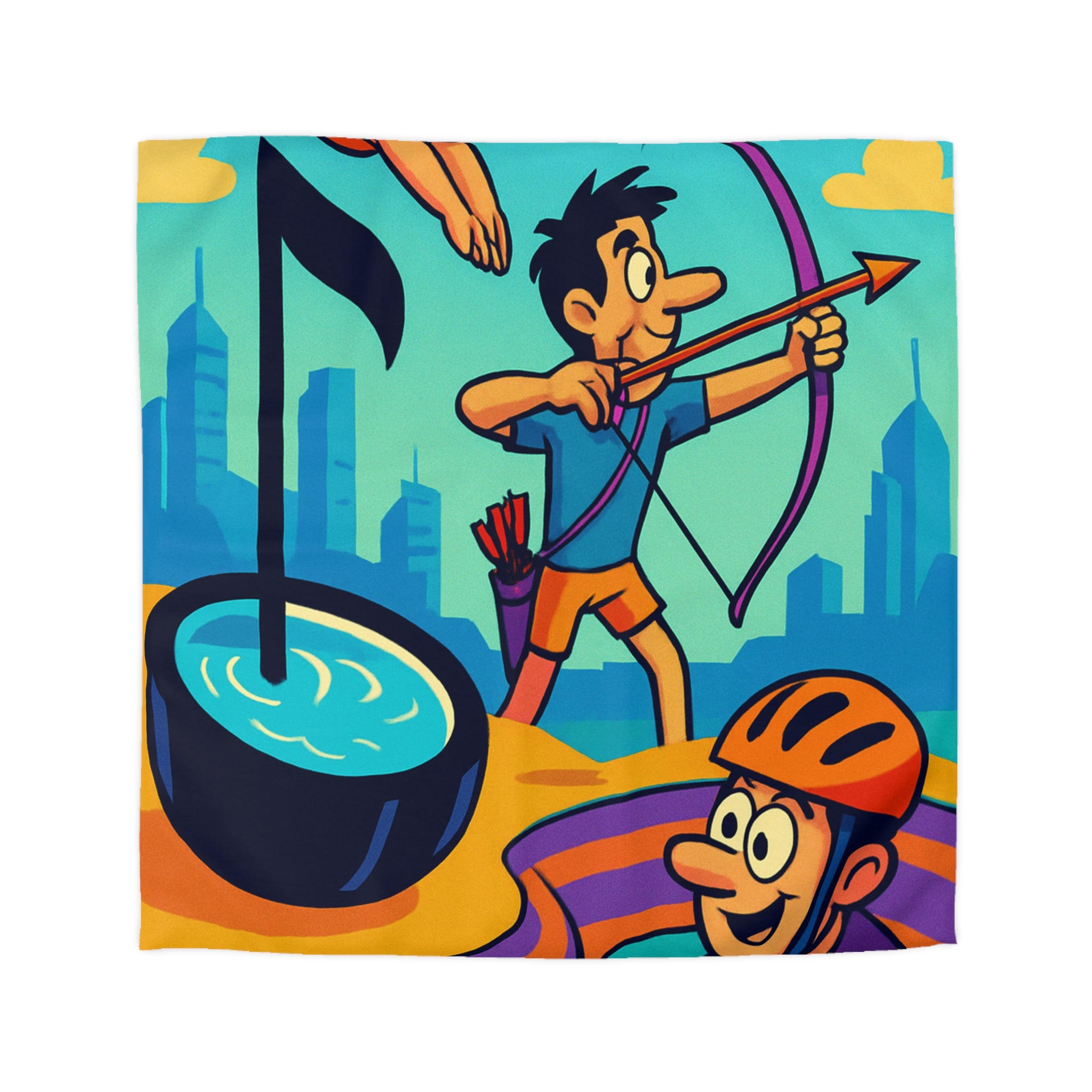 Motifs de sport colorés avec cyclisme, natation, tir à l'arc, paysage urbain