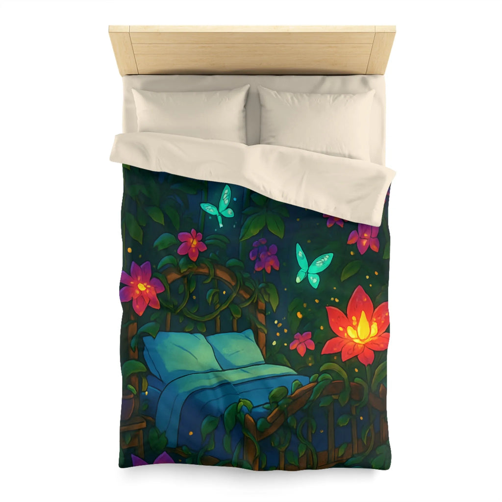 Housse de couette magique avec motifs de fleurs lumineuses et papillons dans la nuit