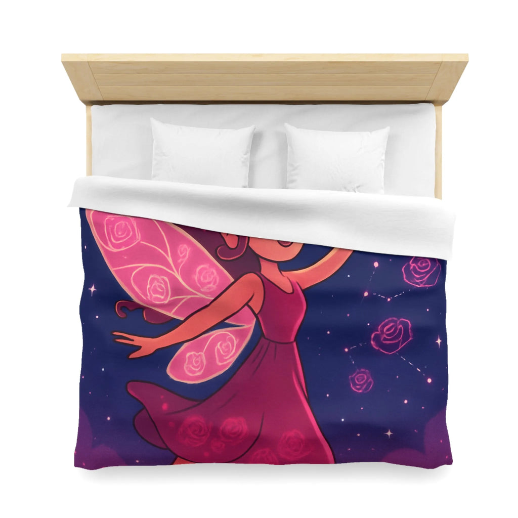 Enchanting Fairy with Wings and Glowing Roses under a Starry Night Sky