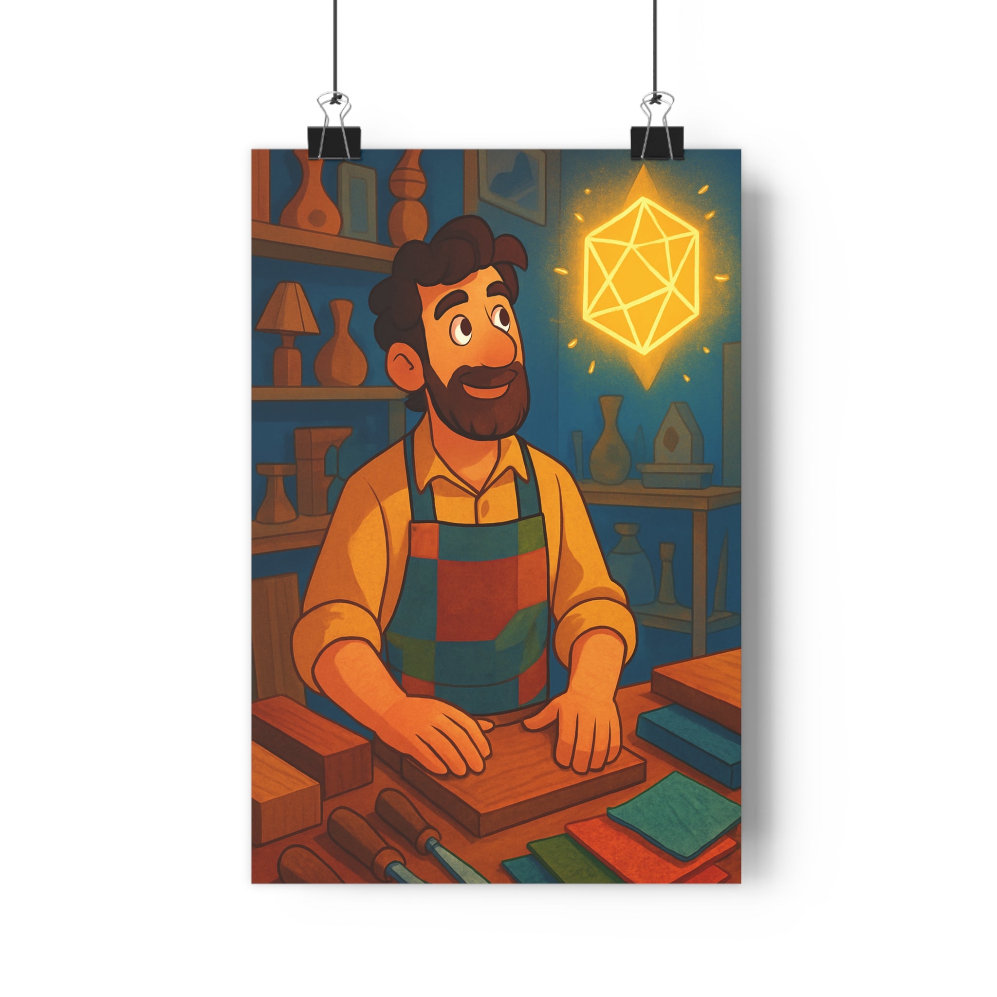 Poster décoratif cartoon lumineux bois couleurs vives atelier enfant bureau magique ambiance flottante 30x46