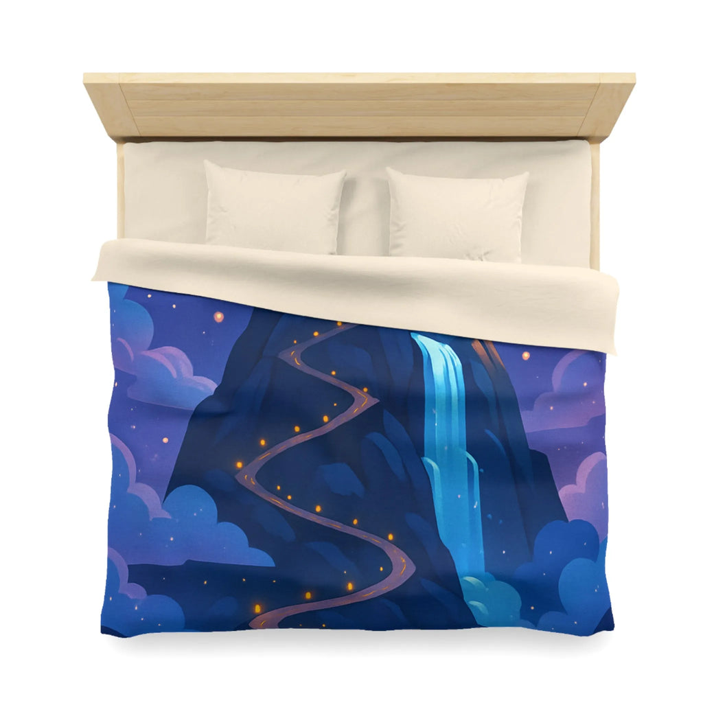 Housse de couette avec château glacé sur montagne illuminée sous ciel étoilé féerique