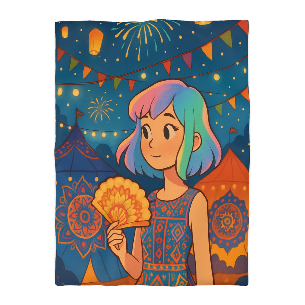 Housse de couette colorée avec motif de festival et feux d'artifice captivants