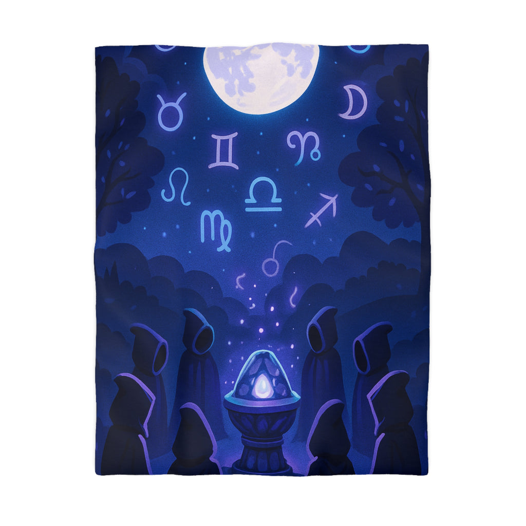 Housse de couette mystique avec symboles zodiacaux et lune pour ambiance ésotérique