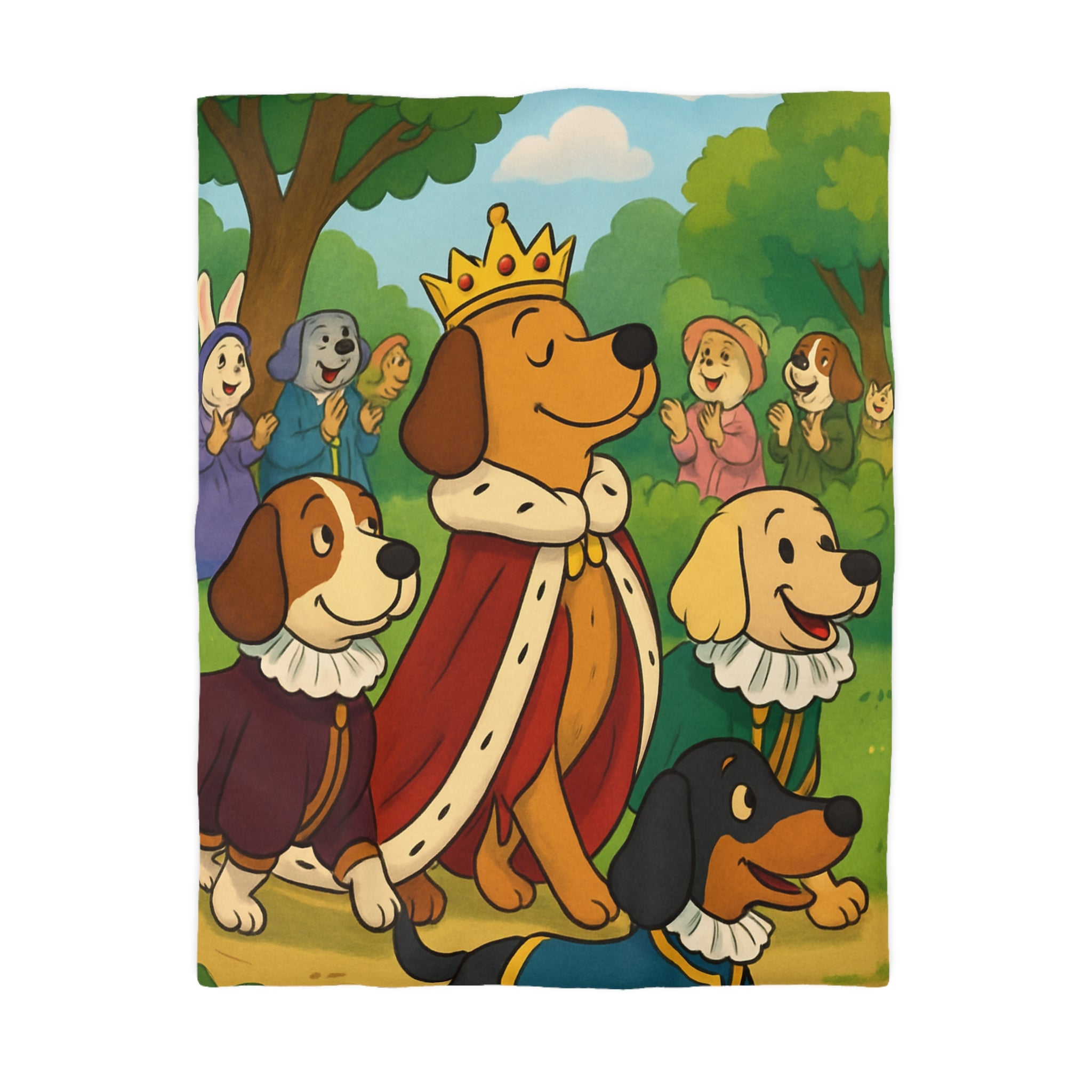 Housse De Couette Pour Enfants Avec Chiens Royaux En Promenade Dans La Forêt Magique