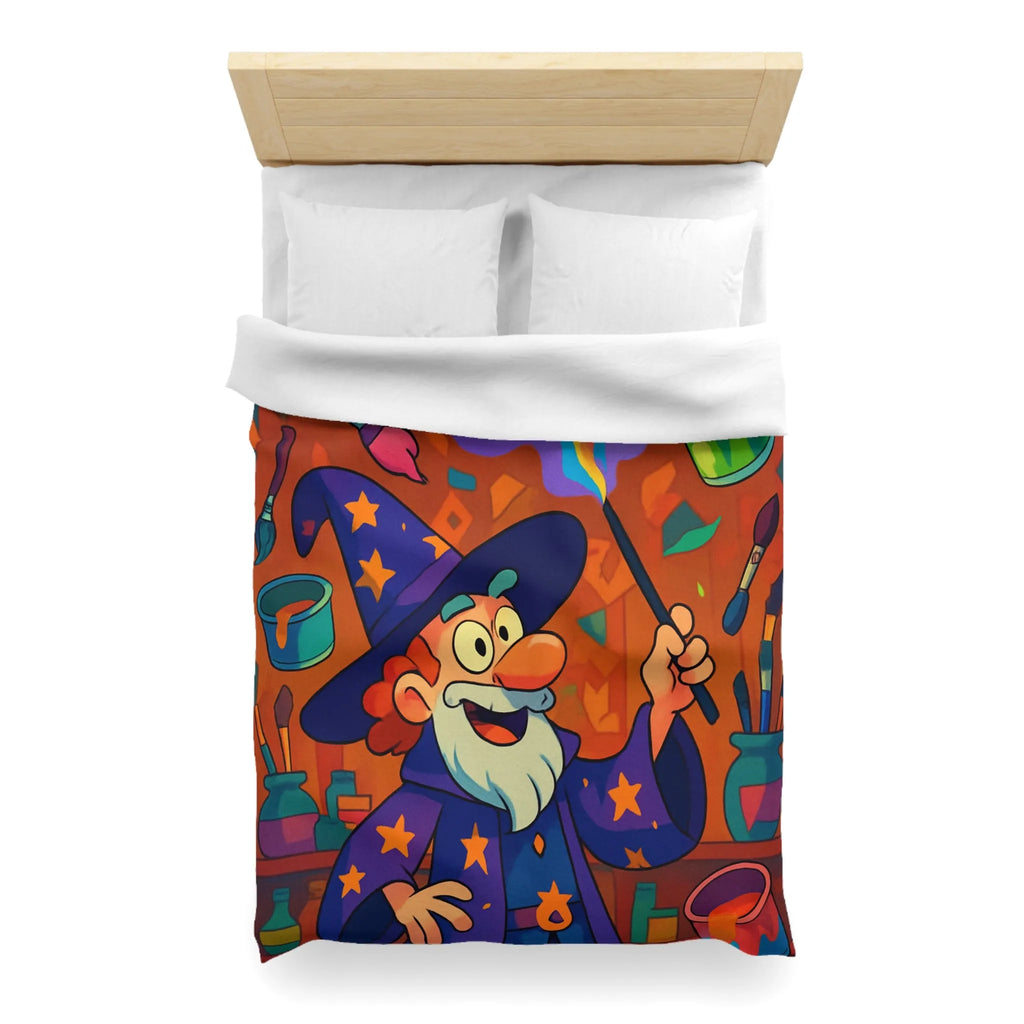 Housse de couette magique colorée avec sorcier et peinture arc-en-ciel vibrante