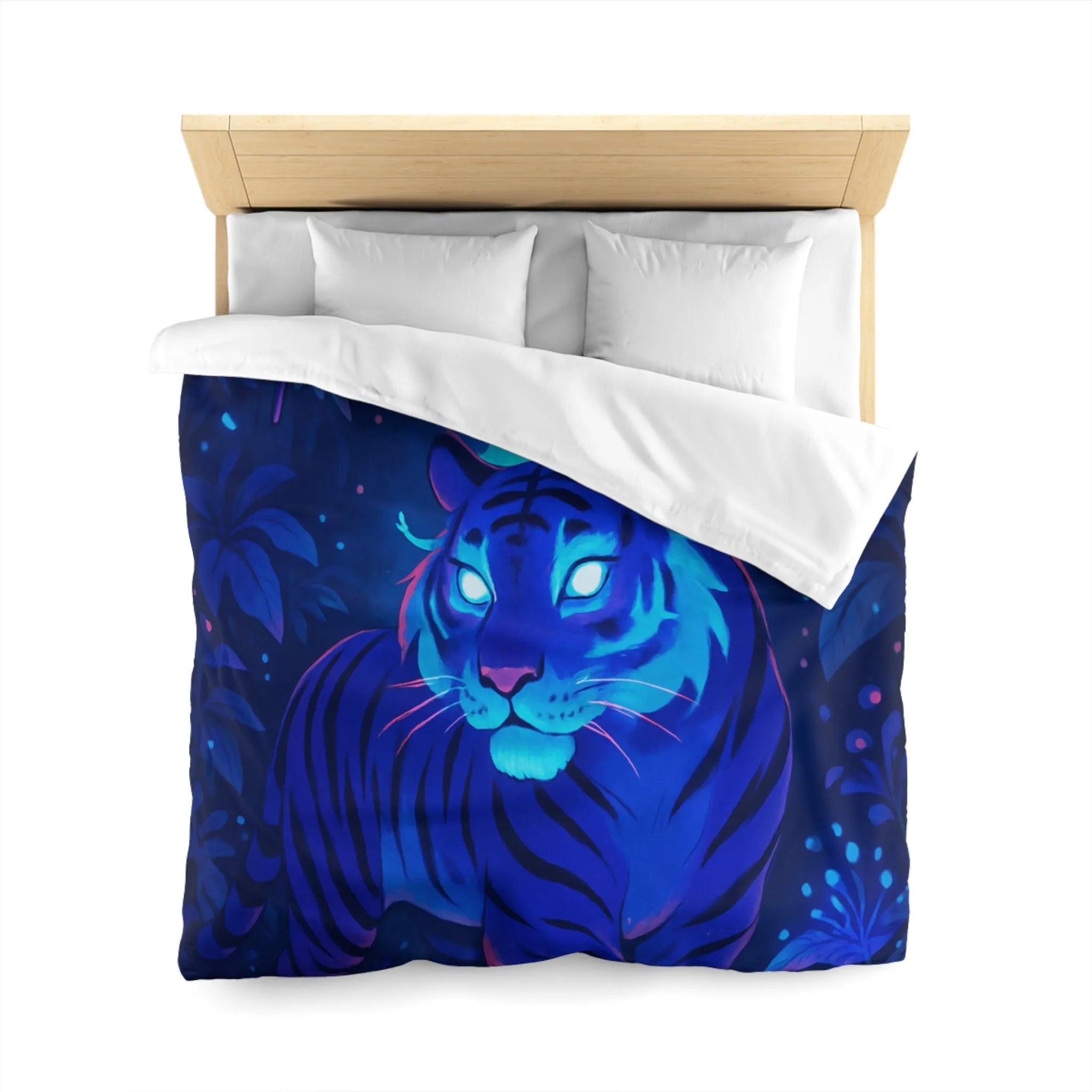 Housse De Couette Fantastique Tigre Bleu Azur Ambiance Nocturne Magique et Envoûtante