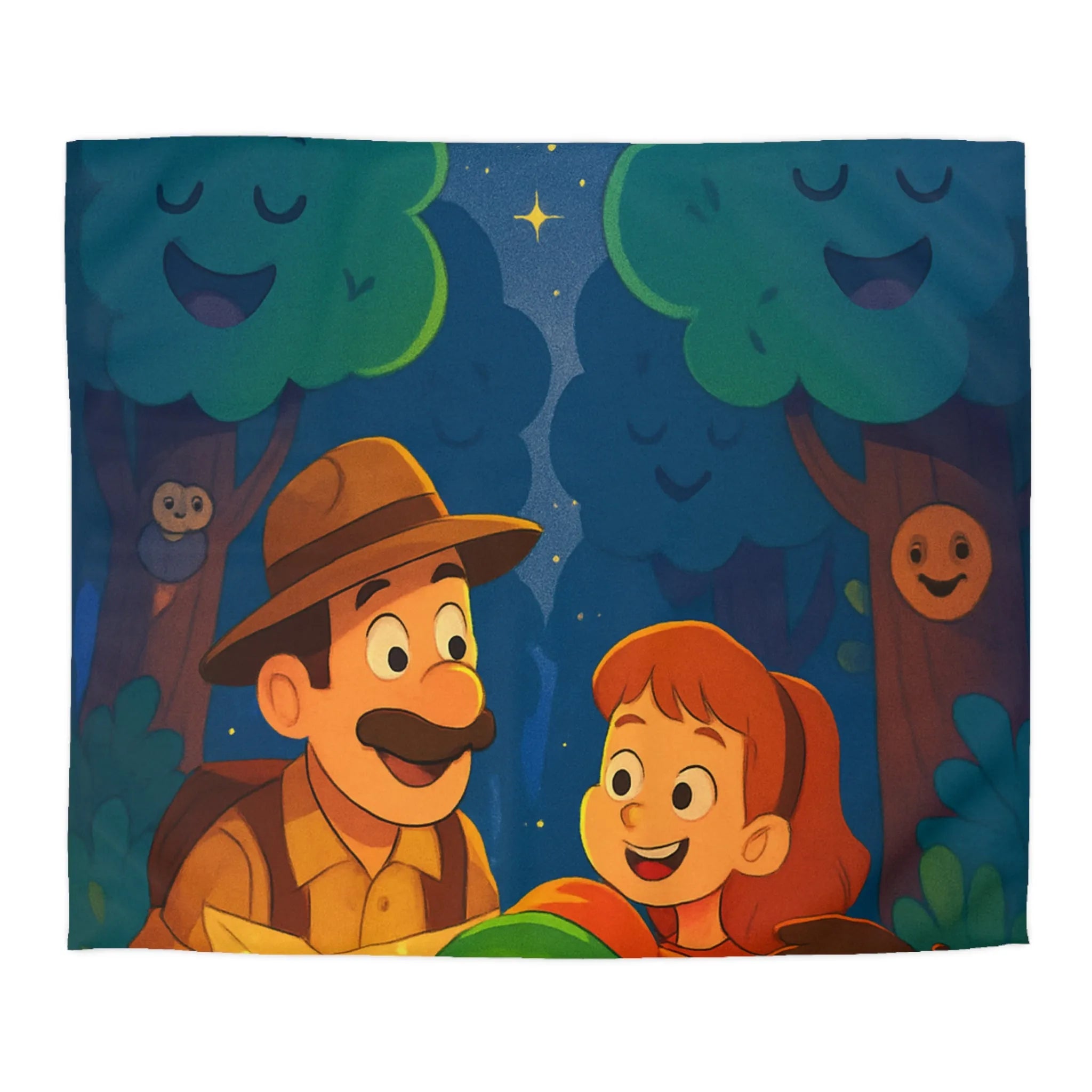 Housse de Couette Enfant Illustrée: Aventure Nocturne en Forêt avec Constellations Magiques