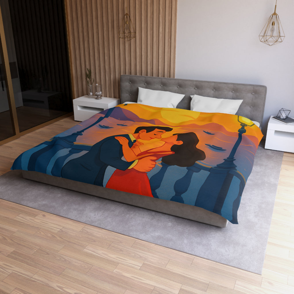 Housse de couette romantique coucher de soleil couple dansant au bord de mer