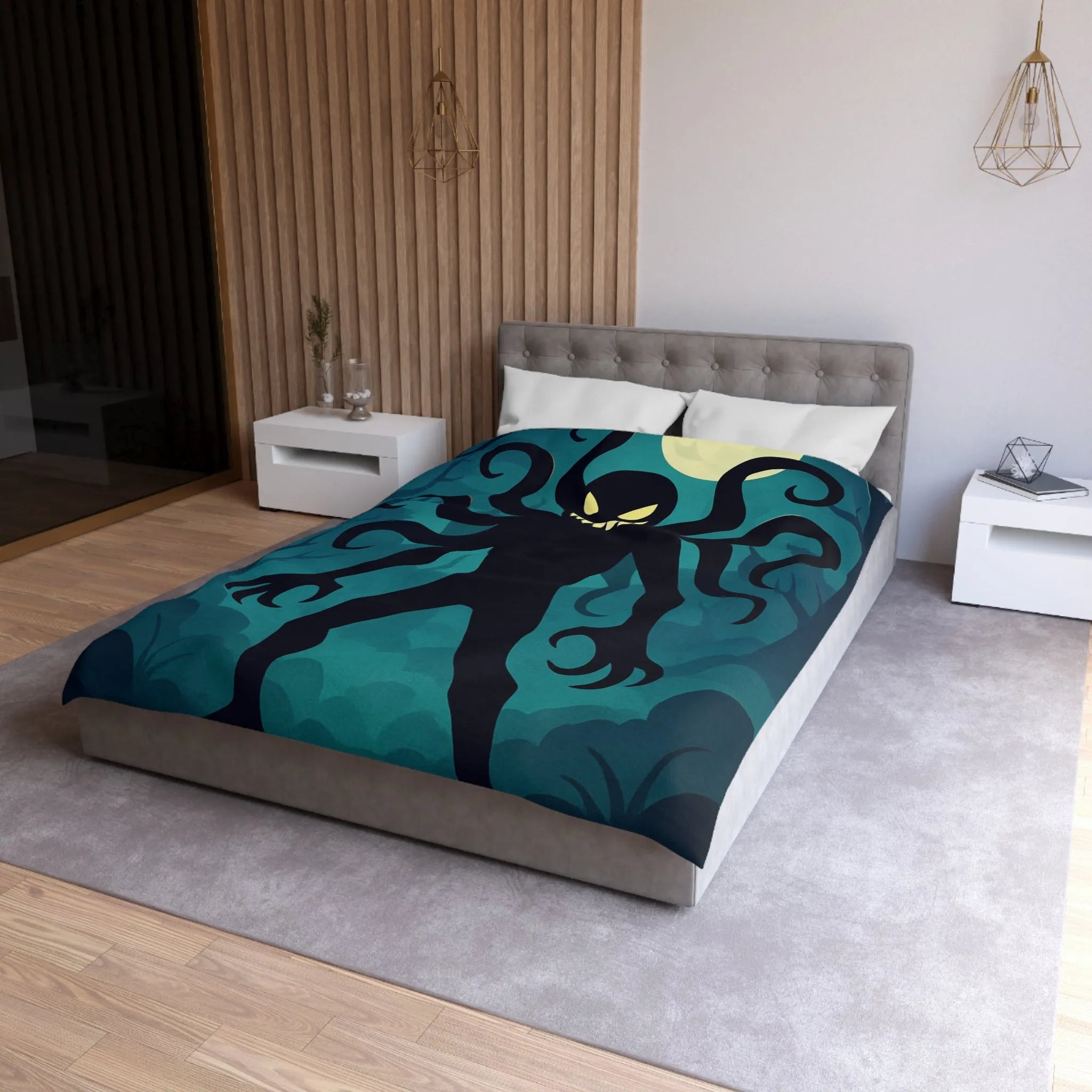 Housse de couette créature mystique sous lumière de lune dans forêt énigmatique sombre