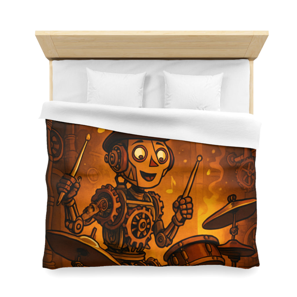 Housse de couette steampunk robot joueur de batterie pour chambre artistique et moderne