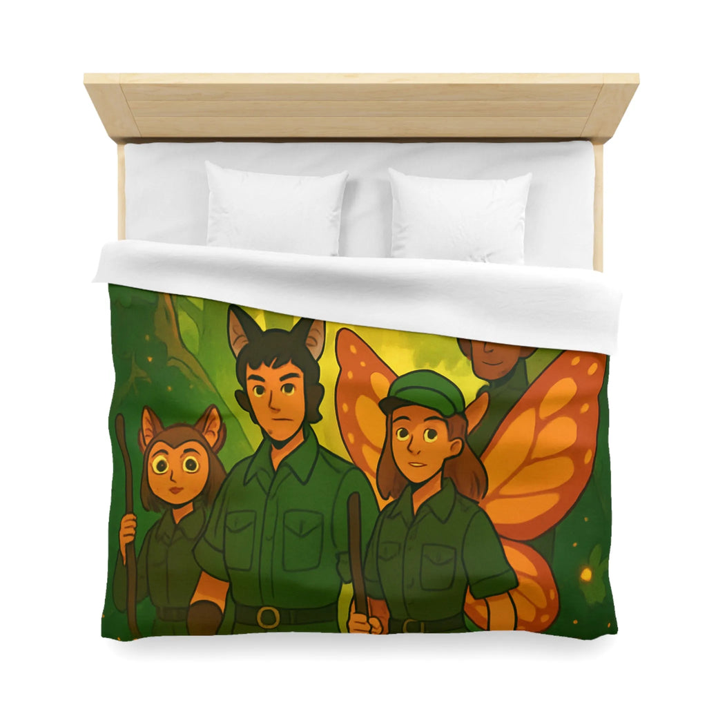 Housse de couette féerique avec gardiens de forêt, animaux magiques, ambiance verte et lumineuse