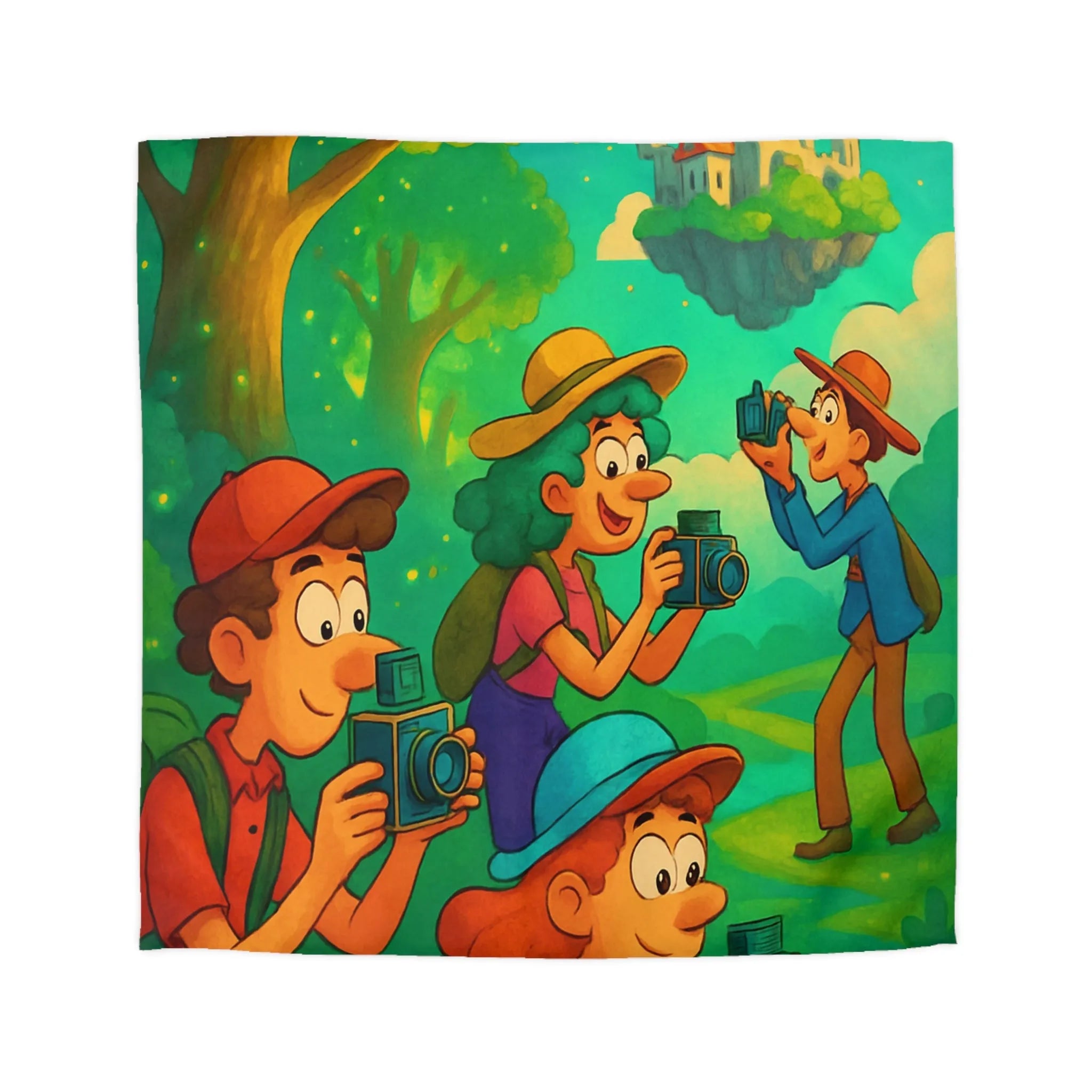 Housse de Couette Enfants Explorateurs avec Appareils Photo dans Forêt Enchantée Magique
