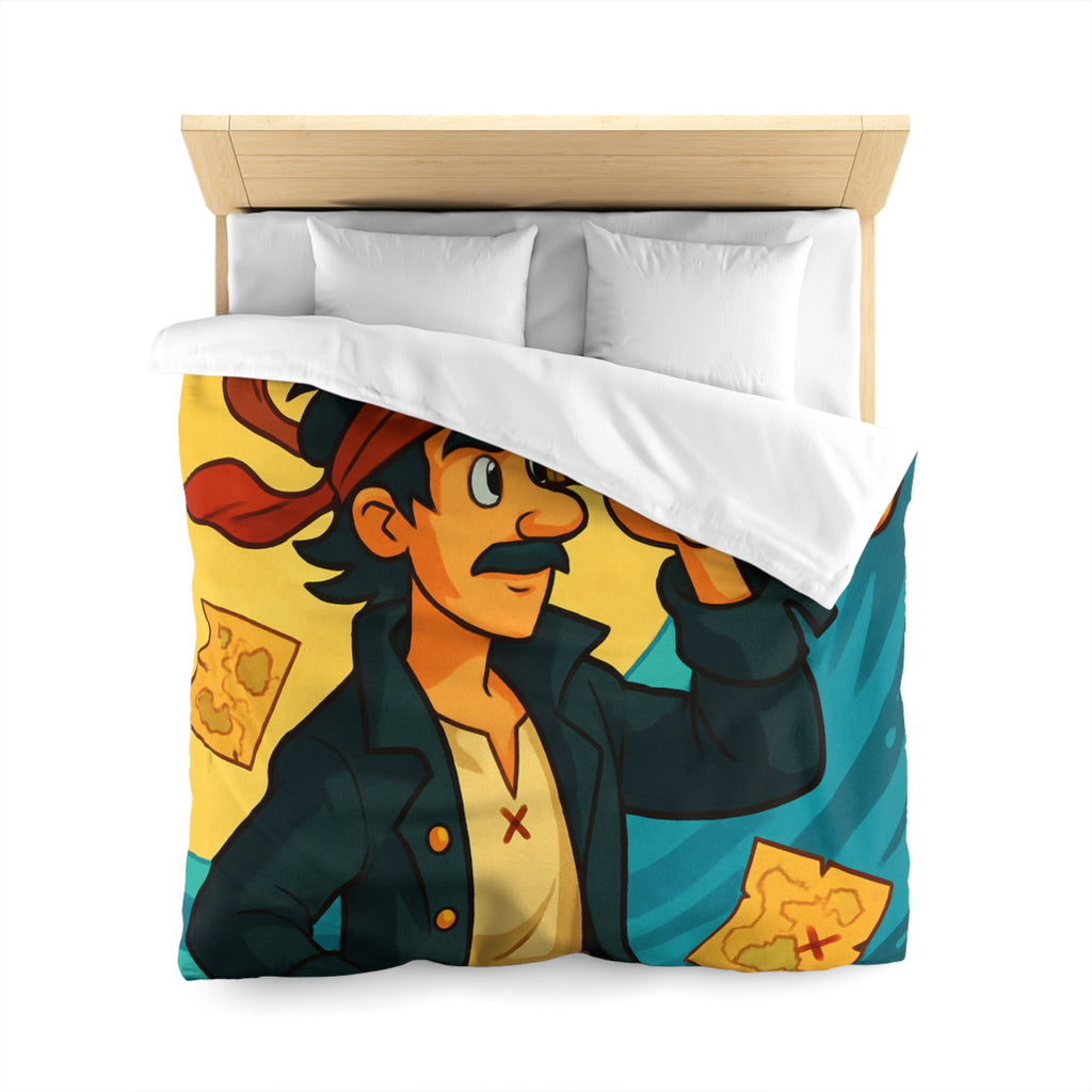 Housse de Couette Pirate pour Chambre Adulte avec Carte Trésor et Vagues Océaniques