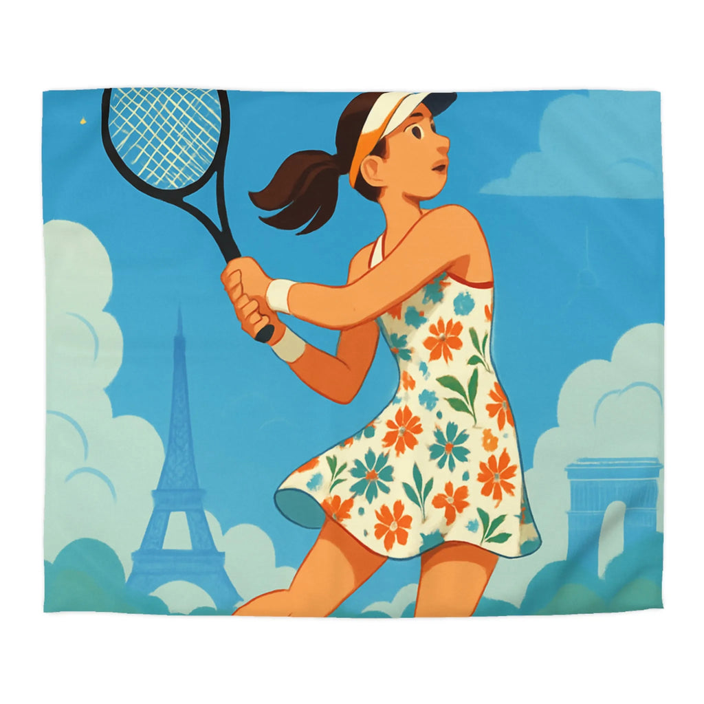 Éclatante Jouneuse de Tennis en Robe Florale avec Décor Parisien et Étoiles Magiques