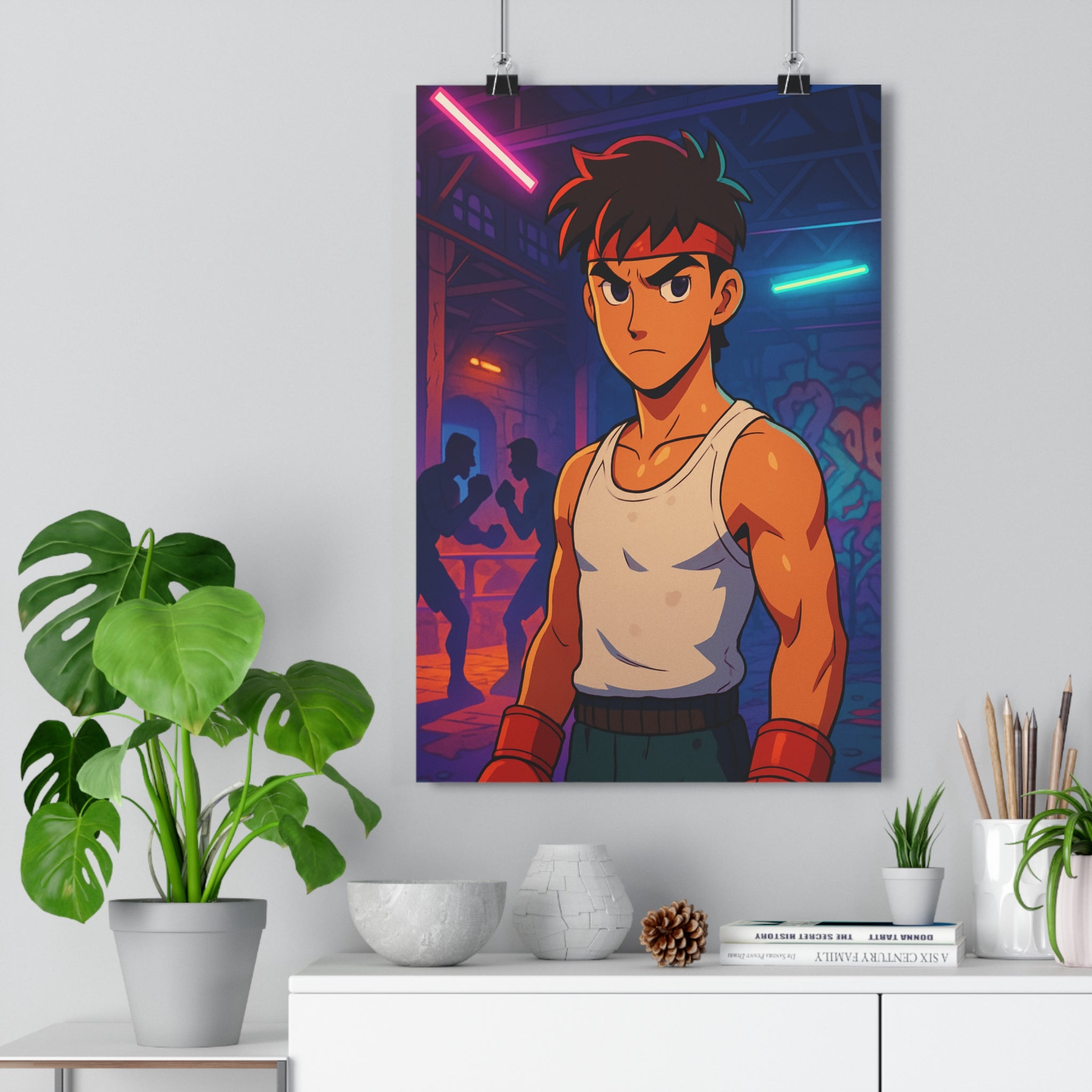 Poster décoratif urbain dessin animé rouge blanc moderne boxeur chambre combat clandestin sport ambiance