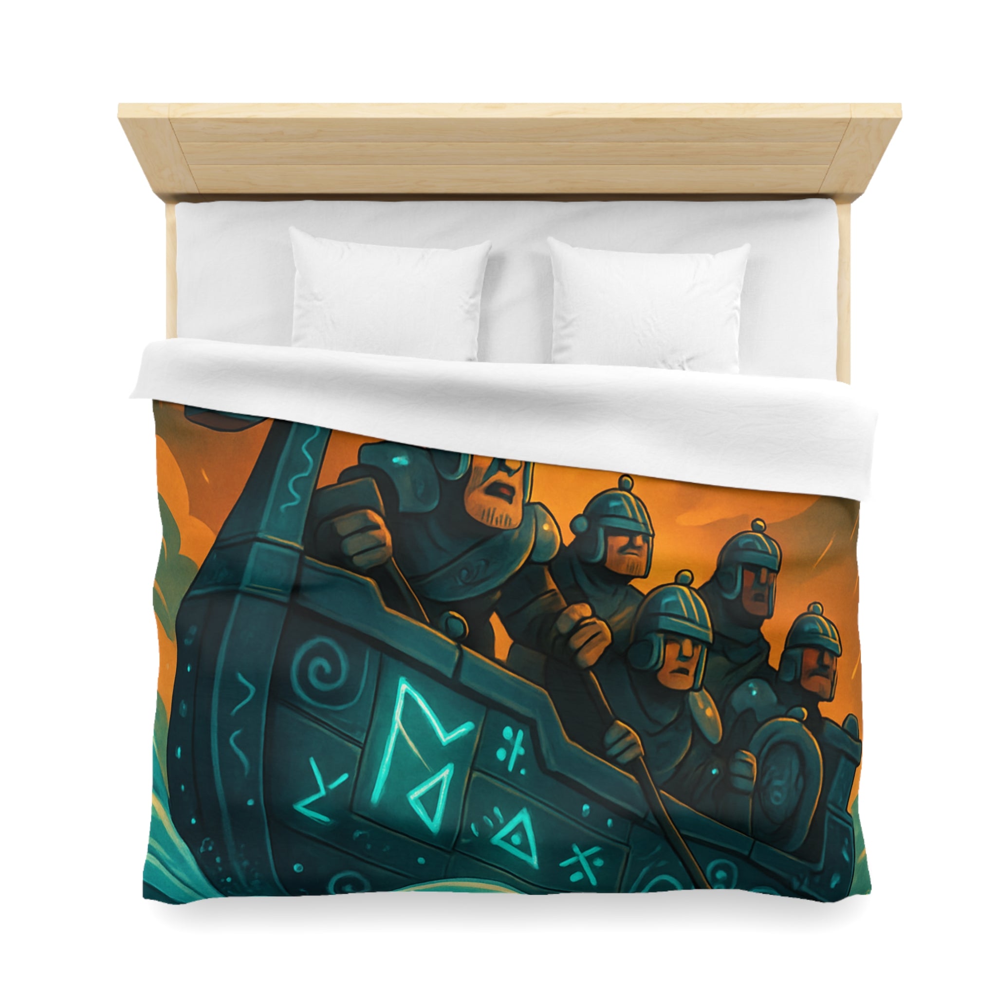 Housse de Couette Motif Vikings en Bateau sous Orage Céleste Féroce et Saisissant