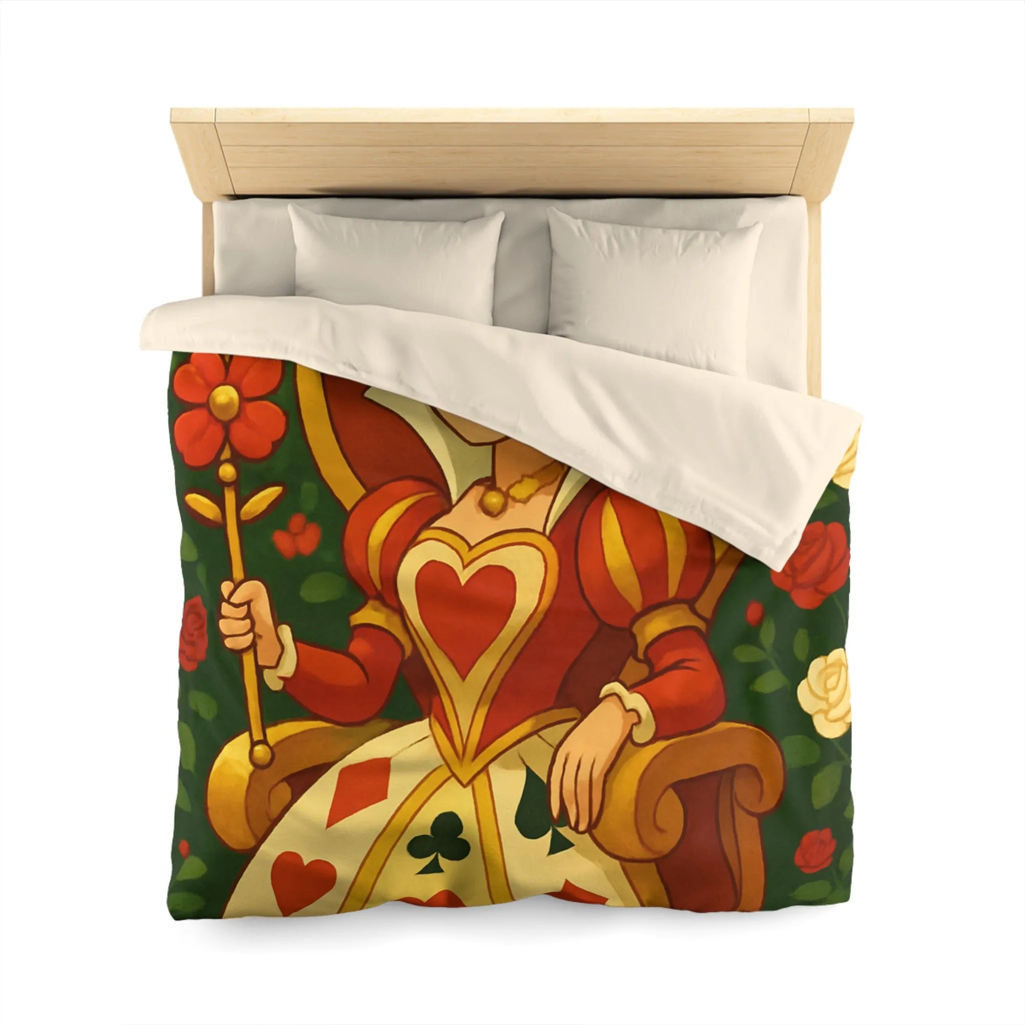 Élégante et royale housse de couette reine avec motifs coeurs détails rouge vibrant