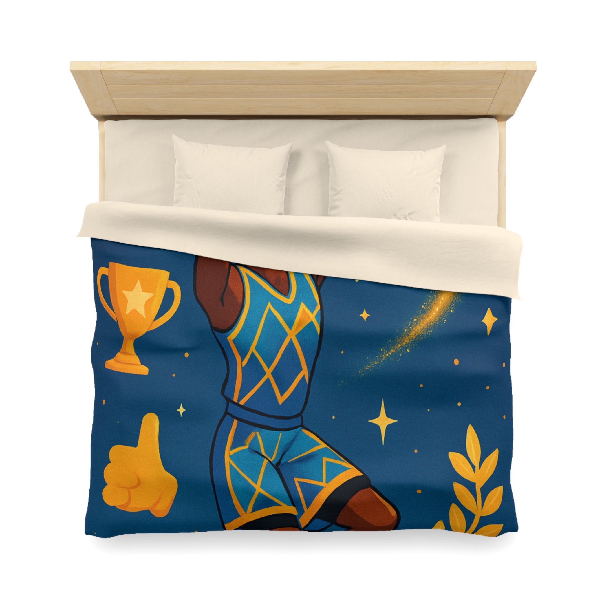 Housse de Couette Thématique Basket avec Étoiles et Trophée pour Fans Sportifs