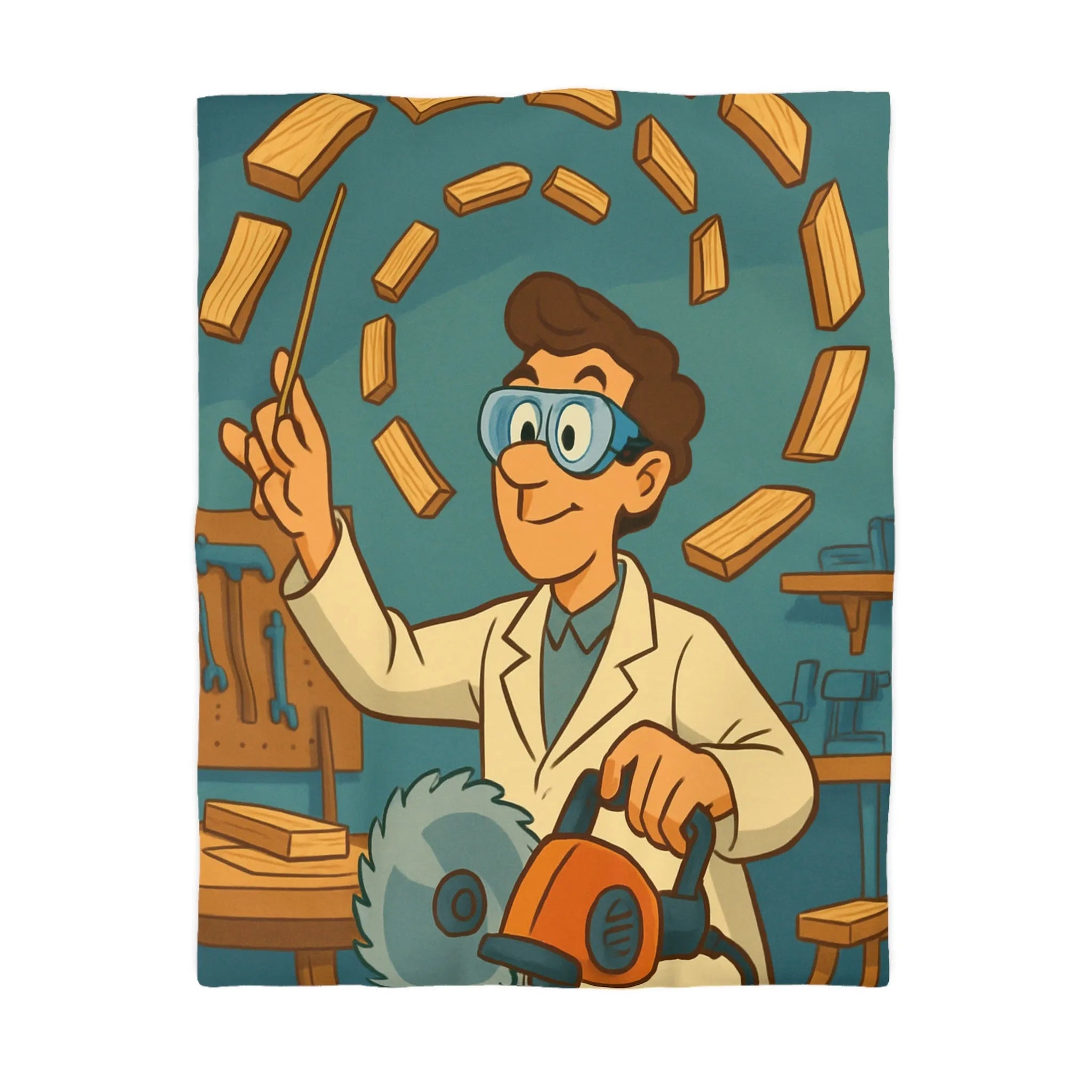 Housse de couette avec design créatif de menuiserie en style rétro et ludique