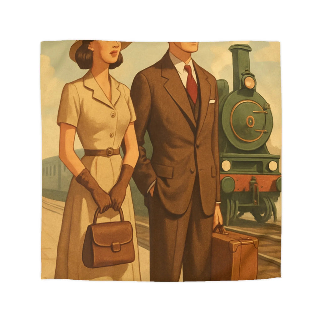 Élégante housse de couette vintage voyageur train rétro nostalgique style années cinquante unique