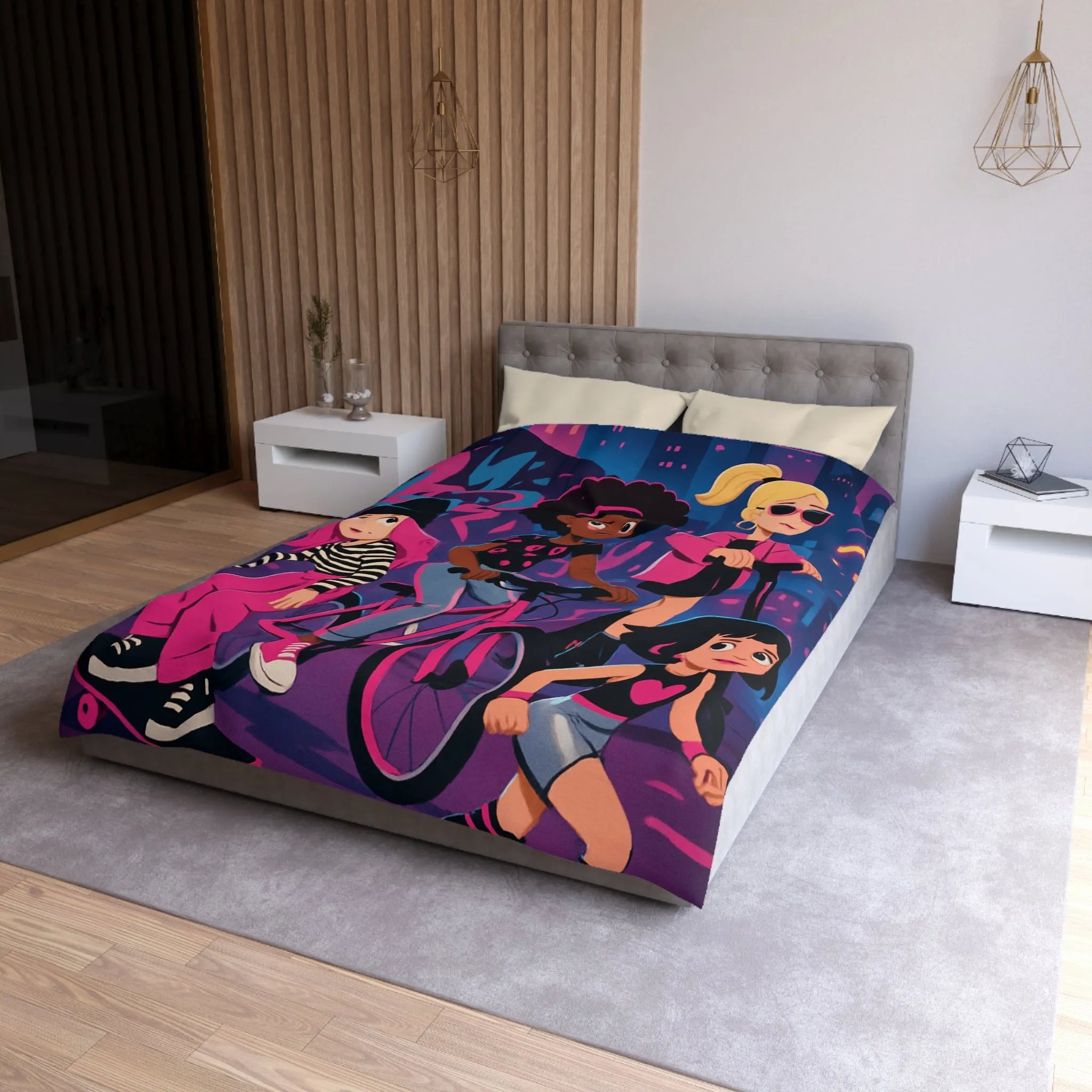 Housse de Couette Microfibre Art Graphique Contemporain Style Décoratif Chambre Tendance