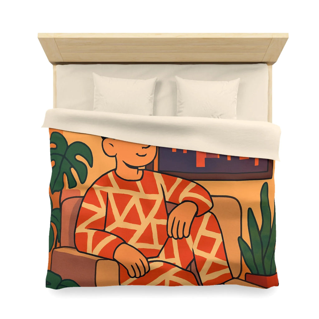 Housse de couette aux motifs géométriques avec scène de coucher de soleil en ville