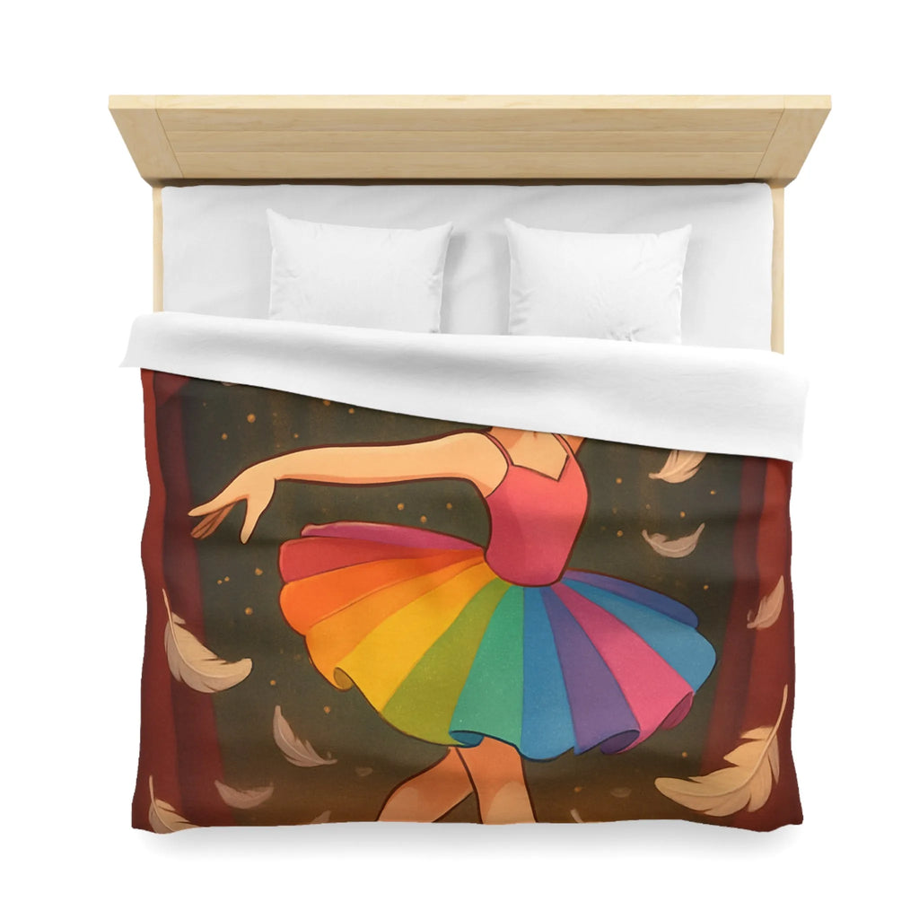 Housse de couette enfant ballerine arc-en-ciel danse plumes féériques pour chambre magique