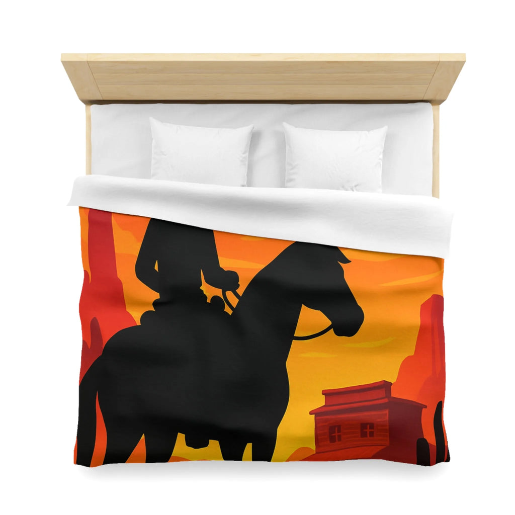 Housse de couette Far West cavalier cheval silhouette coucher de soleil scène désertique