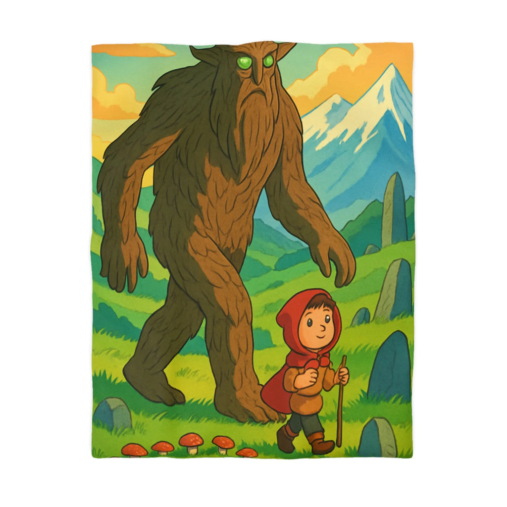 Housse de Couette Magique avec Créature Forestière et Enfant à la Cape Rouge