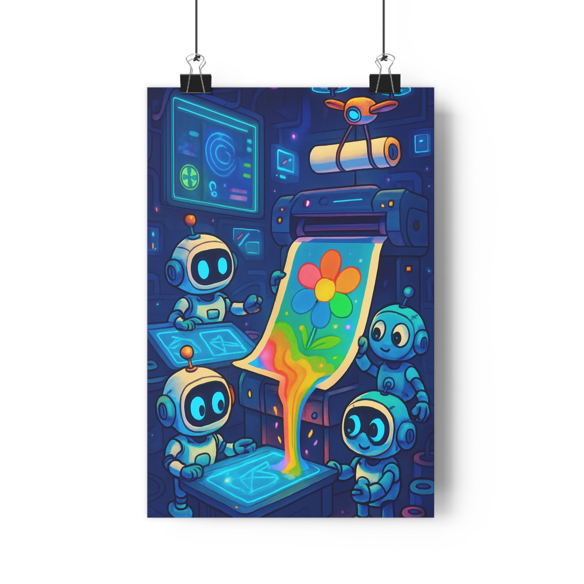 Poster décoratif futuriste art moderne bleu vert salon bureau design unique tendance qualité premium