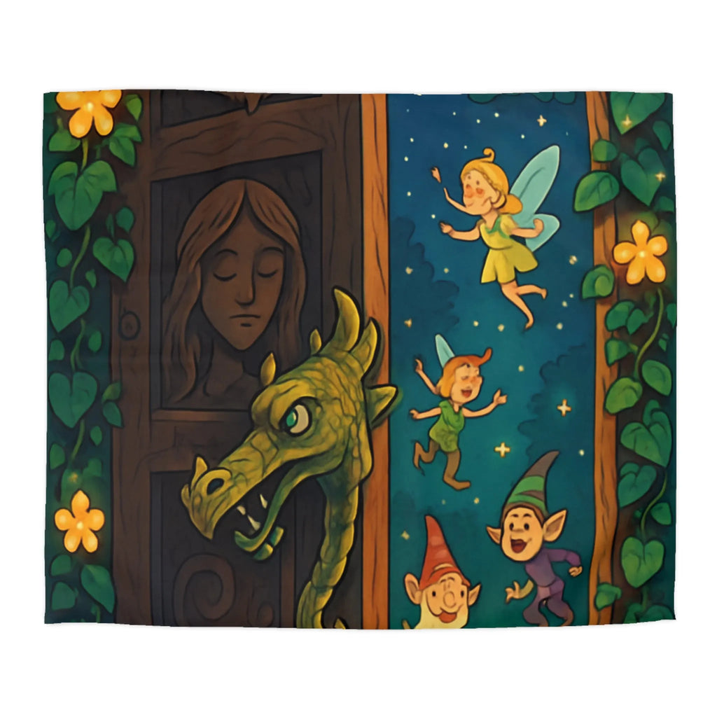 Housse de couette magique avec fées et lutins dans une forêt enchantée la nuit