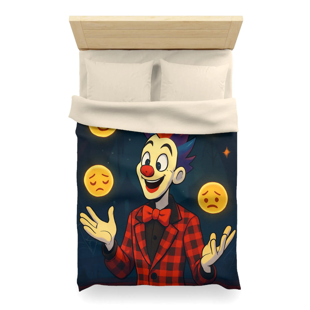 Housse de couette clown coloré dans un cirque avec émojis expression faciale variée